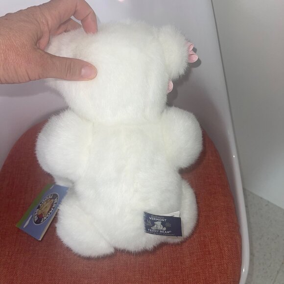 Vermont Teddy Bear Company Plush 16  Jointed Bear White Bow - Picture 2 of 15
